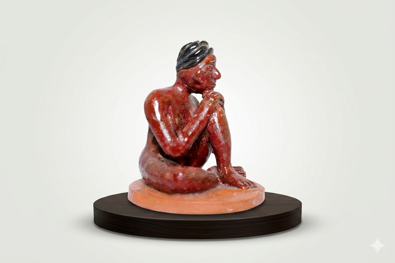 Statuette en Céramique Émaillée – Le Penseur du Fleuve